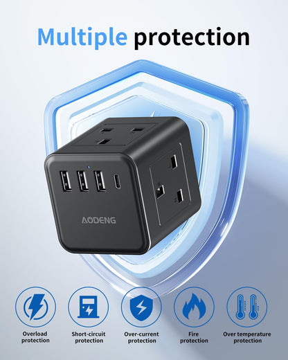 Extension Lead with 4 USB Slots, 4 Way (13A/3250W) Multi Plug Extension Cable, UK Desktop Power Extension Cord with Multi Socket, 1.5M Extension Cable (black, 1.5M)