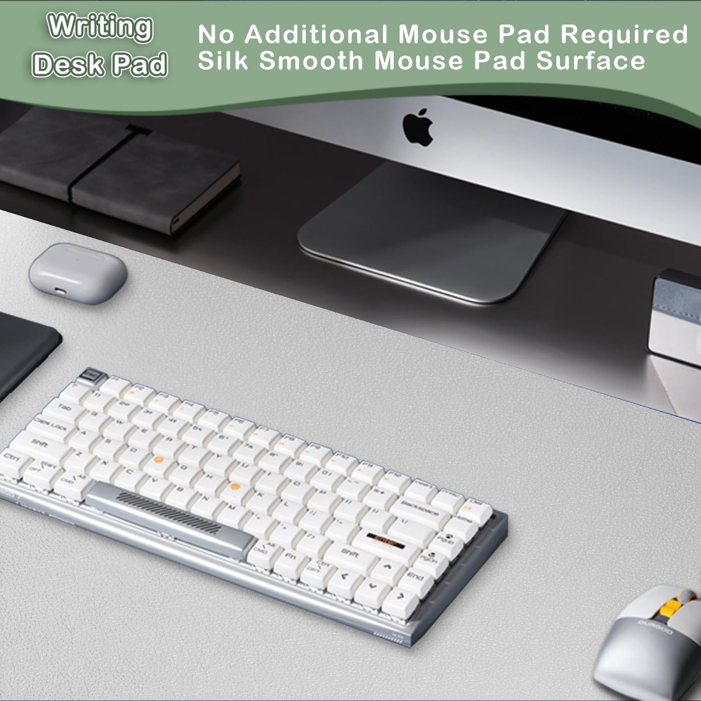 Boutilon Leather Desk Pad Protector,Non-Slip Mouse Pad,Laptop Desk Pad,Office Mouse Mat,Waterproof Leather Desk Blotter,Desk Writing Pad for Office and Home (M-Grey,30"x14")