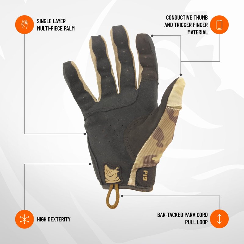 PIG FDT Alpha Full Dexterity Gloves for Shooting Sports, Touchscreen Compatible, Breathable, 1 Pair, Multicam, Medium