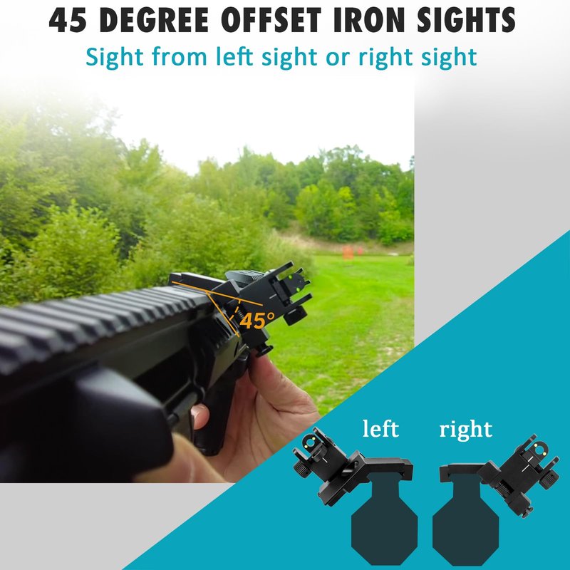 45 Degree Offset Iron Sights, Canted Iron Sights with Red and Green Dots, Flip Up Front Rear Sites Adjustable Front Sight Rapid Transition for Picatinny and Weaver Rails