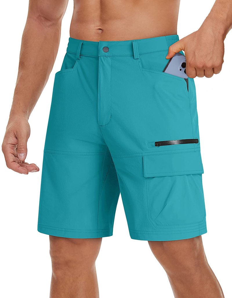 TACVASEN Men's Summer Hiking Cargo Shorts Lightweight Quick Dry Casual Golf Dress Tactical Shorts with Pockets Fishing Work Lake Blue 32