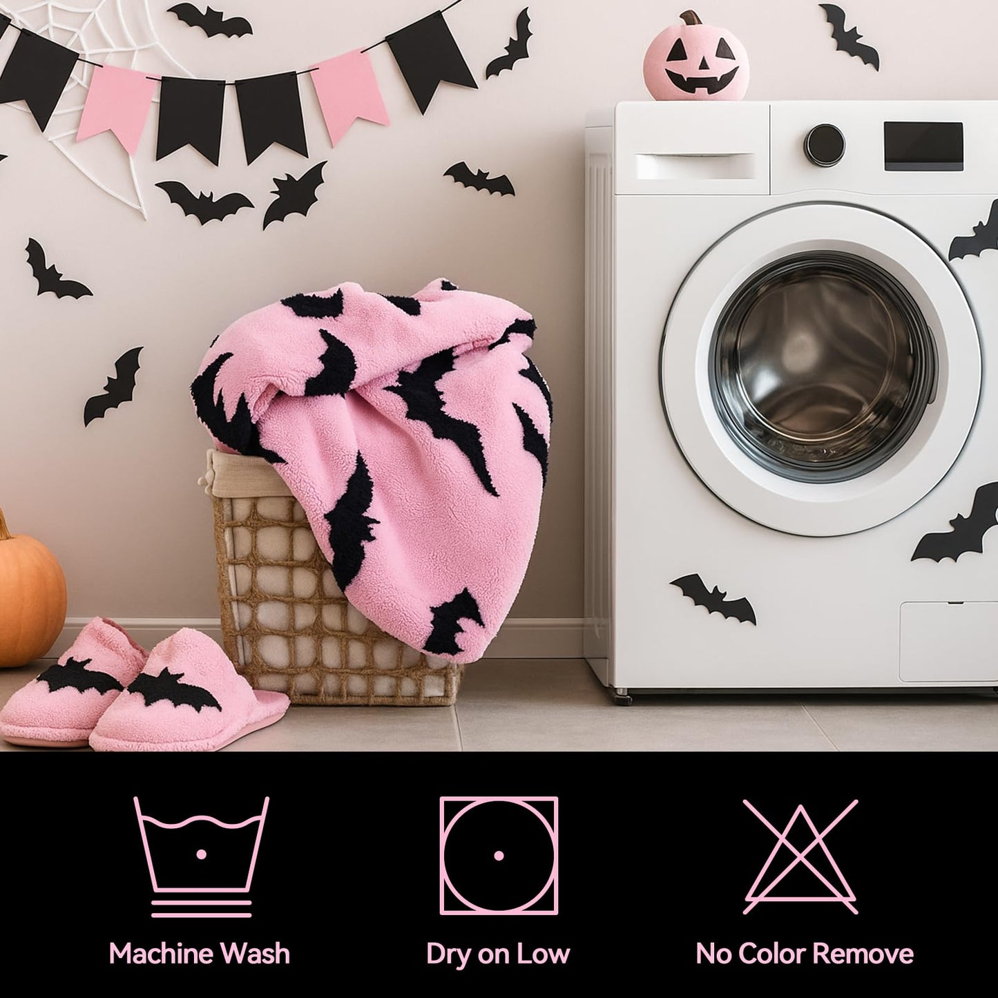 weigelia Halloween Throw Blanket - Pink Cute Bat Design Fleece Throw for Decorating Couch Bed Sofa, Soft Cozy Plush Halloween Blanket Gift for Kids Women, 50'' x 60''
