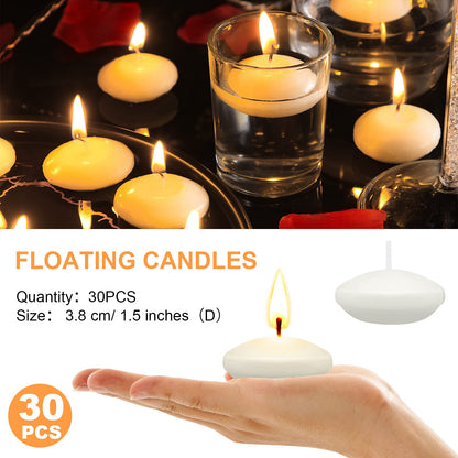 Nuanchu 30 Pcs 1.5'' Unscented Floating Candles Bulk for Centerpieces Votive Floating Cylinder Vases Candles for Wedding Party Anniversary Decoration(White)
