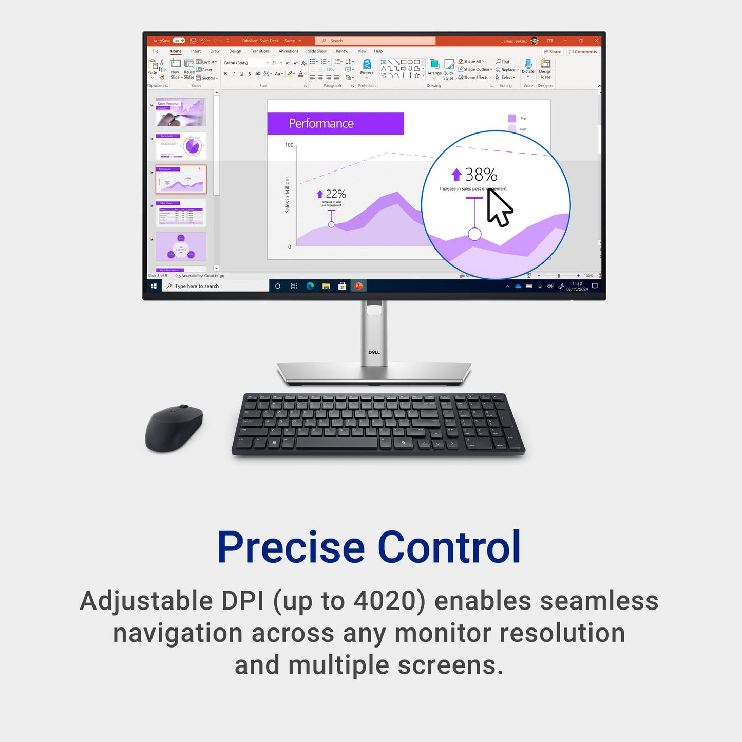 Dell Wireless Keyboard and Mouse - KM3322W, Wireless - 2.4GHz, Optical LED Sensor, Mechanical Scroll, Anti-Fade Plunger Keys, 6 Multimedia Keys, Tilt Leg - Black