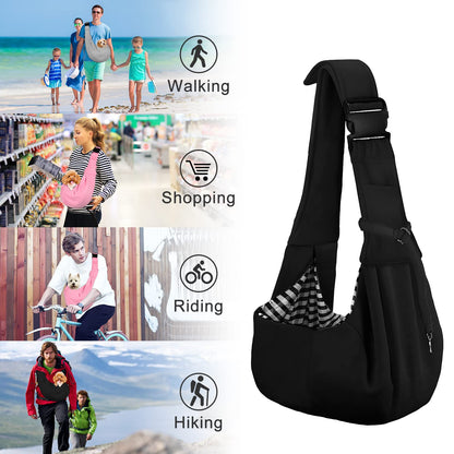 PETLOFT Reversible Sling Carrier, Adjustable, Hands-Free Cross-Body Design with Collar Hook for Small Pets up to 4.99kg (Black)