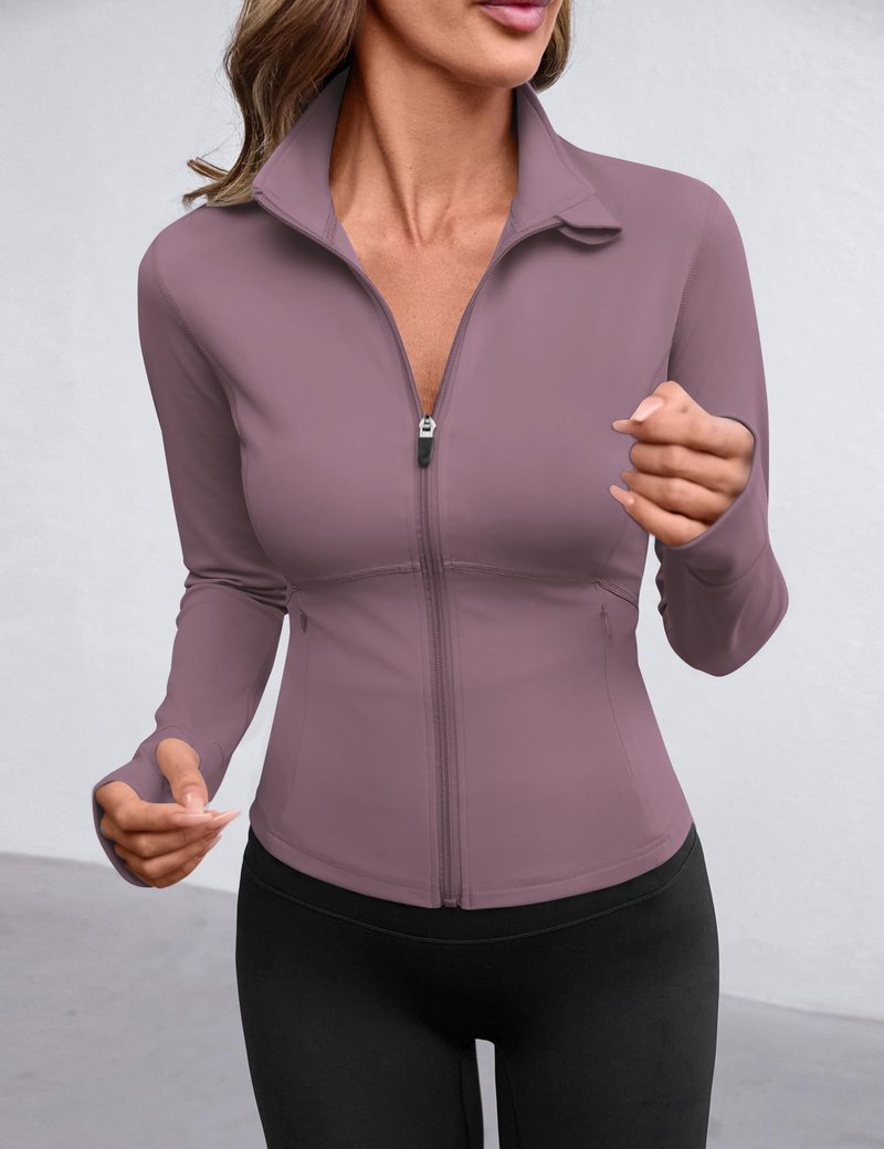 Avoogue Women's Outdoor Fitness Jacket Full Zip Water Resistant Hiking Running Jacket Pink Grey L