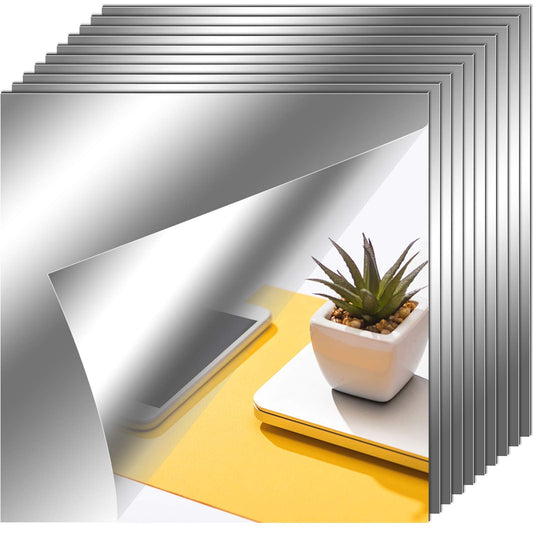 Flexible Mirror Sheets Self Adhesive Non Glass Mirror Tiles Stickers for Home Wall Decor(10 Pieces,6 x 6 Inches)