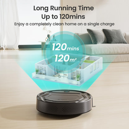 Lefant Robot Vacuum Cleaner, 120 Mins Runtime, Compact Design, Low Noise, Powerful Suction, Wi-Fi/App/Voice Control, Self-Charging, Scheduled Cleaning, Ideal for Pet Hair and Hard Floors, M210 Black