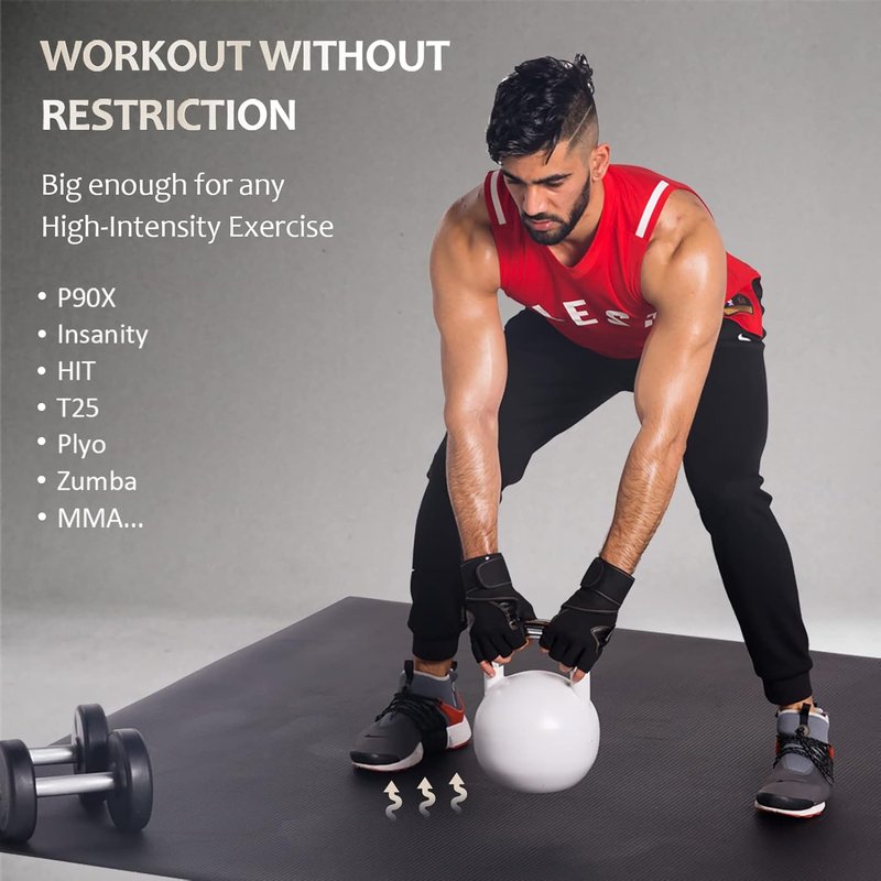 Large Exercise Mat - Thick Non-Slip Workout Mat for Home Gym | 6'x4'/6'x5'/6'x6' | Durable Cardio & Fitness Flooring
