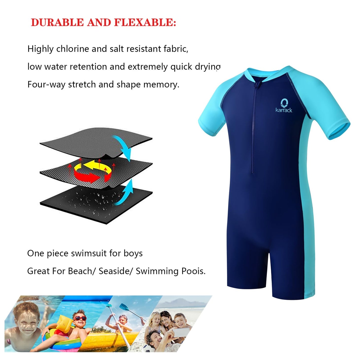 karrack Girls and Boys One Piece Rash Guard Swimsuit Kid Water Sport Short Swimsuit UPF 50+ Sun Protection Bathing Suits (Size 2-3Years) Blue