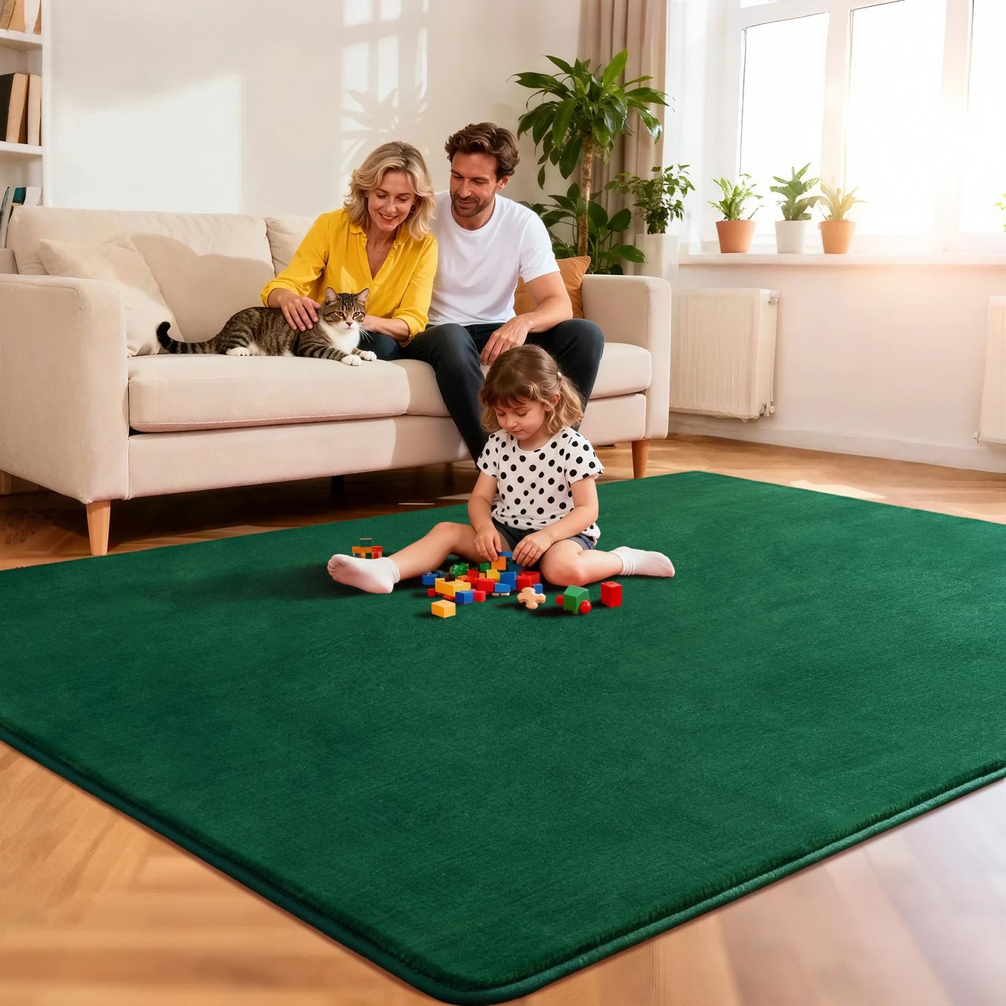Andecor Shag Living Room Area Rug, 6x9 Green Washable Fuzzy Bedroom Rugs, Soft Fluffy Indoor Carpets for Dorm Boys Girls Kids Room Nursery Home Decorations