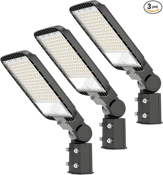 200W Led Parking Lot Lights with Dusk to Dawn Photocell 120V Slip Fitter Pole Mount Lights 5000K Outdoor IP65 Waterproof Commercial Street Area Lighting for Parking Lot, Barn, Church 3Pack
