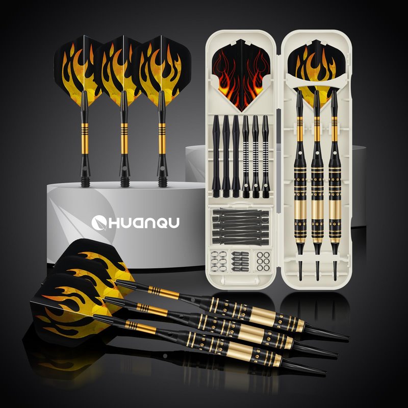 HUANQU Soft Tip Darts Set – 3 Pack Professional Darts Plastic Tip | Includes Extra Darts Tips/Flights/Shafts &Darts Case Accessories，Soft Tip Darts for Electronic Dart Board for Adults Darts