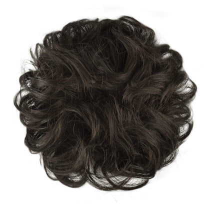 100% Human Hair Scrunchies, BARSDAR Curly Messy Bun Hairpiece Extensions Wedding Hair Pieces for Women Messy Bun Real Hair Updo Donut Chignons 2# Dark Brown