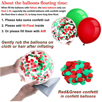 80 Piece 12 Inch Confetti Latex Balloons Event Party Supplies St Patrick's Day 4th July Labor Day Mardi Gras Wedding Birthday Baby Shower Balloons (Christmas Red, Christmas Green)