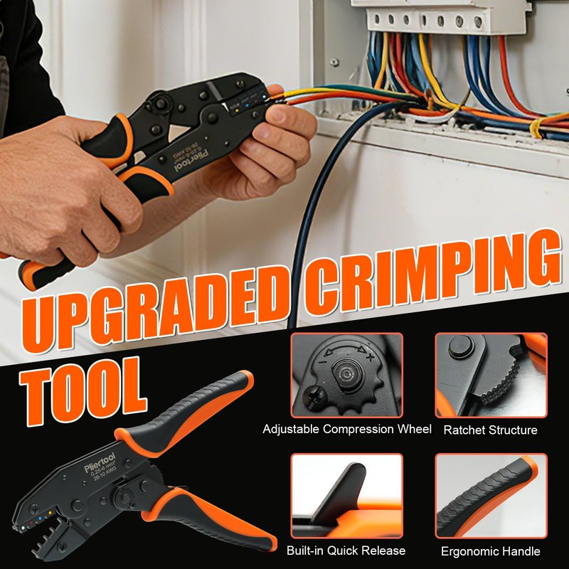 Pliertool Crimping Tool for Heat Shrink Connectors-AWG 26-10, Ratcheting Wire Terminal Crimper Crimping Pliers Available for Insulated Nylon Connectors and Wire Terminal