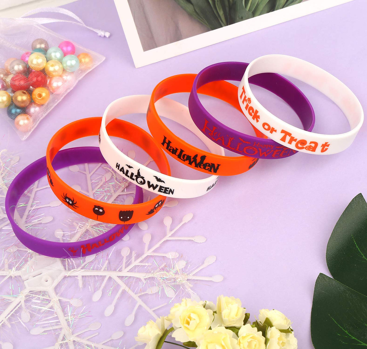 DIYASY Halloween Silicone Wristbands,40 Pcs Rubber Bracelets Halloween Party Favor Trick or Treat Gifts and Goodie Bag Fillers