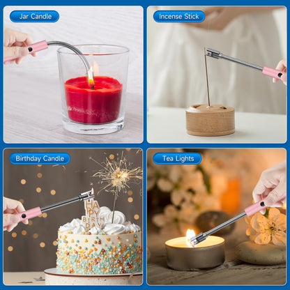 Flame bird 2 Pack Electric Candle Lighter Flameless Arc Windproof Flexible Long Neck USB Rechargeable Lighter for BBQ Grill Fireworks Camping. (Rose Gold)