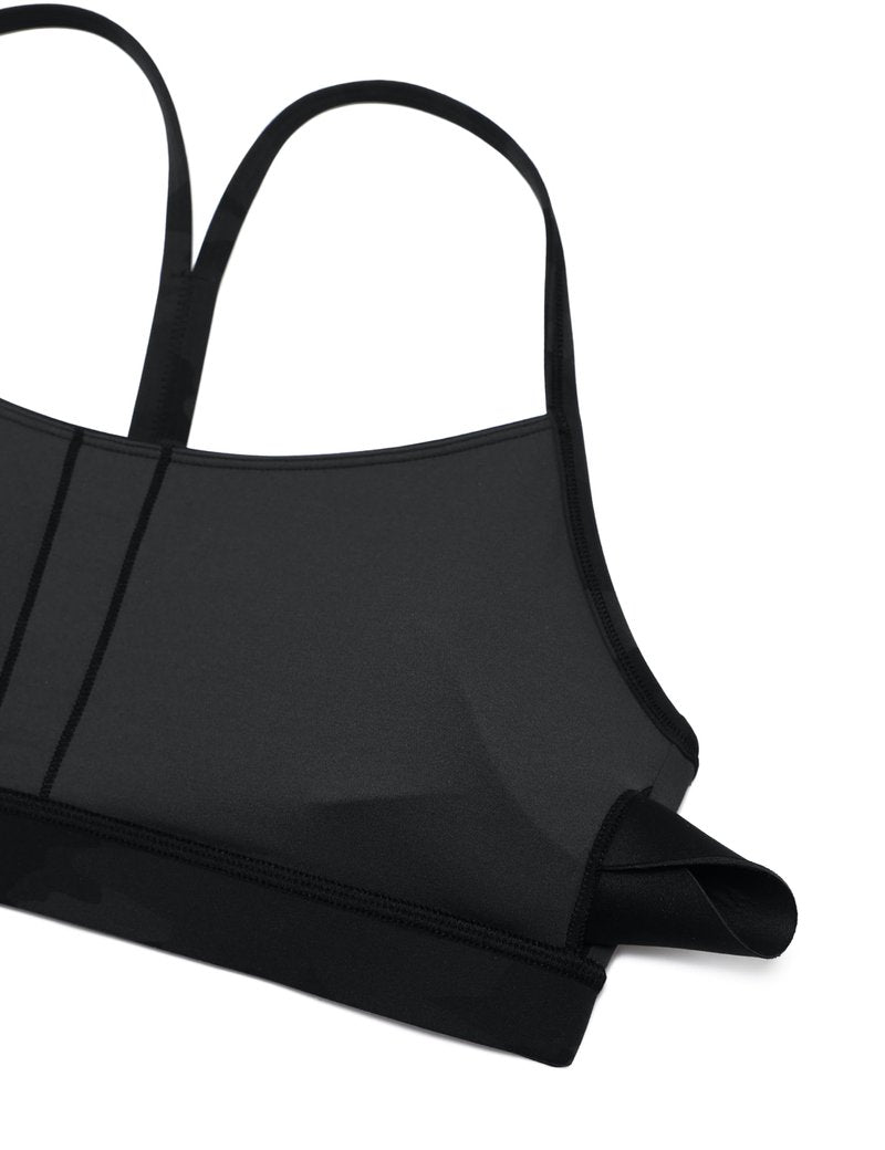 CRZ YOGA Butterluxe Y Back Sports Bras for Women - Padded Racerback Low Impact Spaghetti Thin Strap Workout Yoga Top Dark Grey Camouflage 2 X-Large