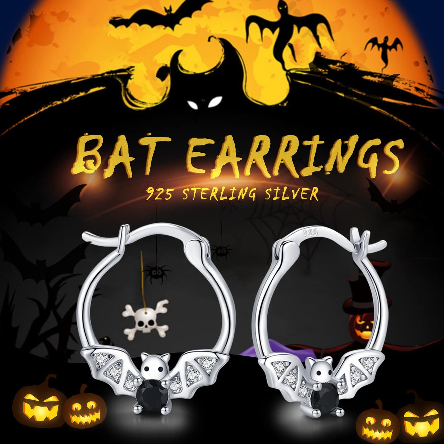 Bat Earrings 925 Sterling Silver Hypoallergenic Small Animal Huggie Hoop Earrings for Sensitive Ears Gothic Bat Jewelry Halloween Gifts for Women