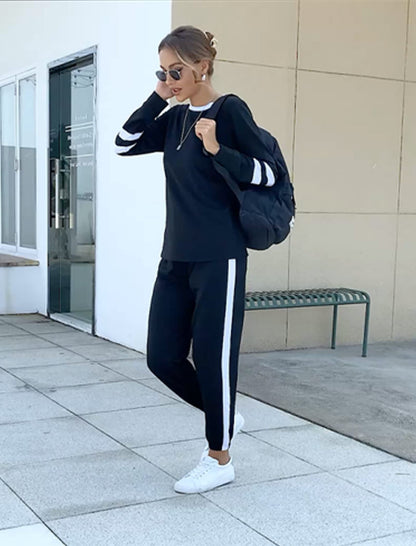 Aloodor Workout Sets for Women 2 Piece Outfits Casual Loose Fitting Tops Black 2XL