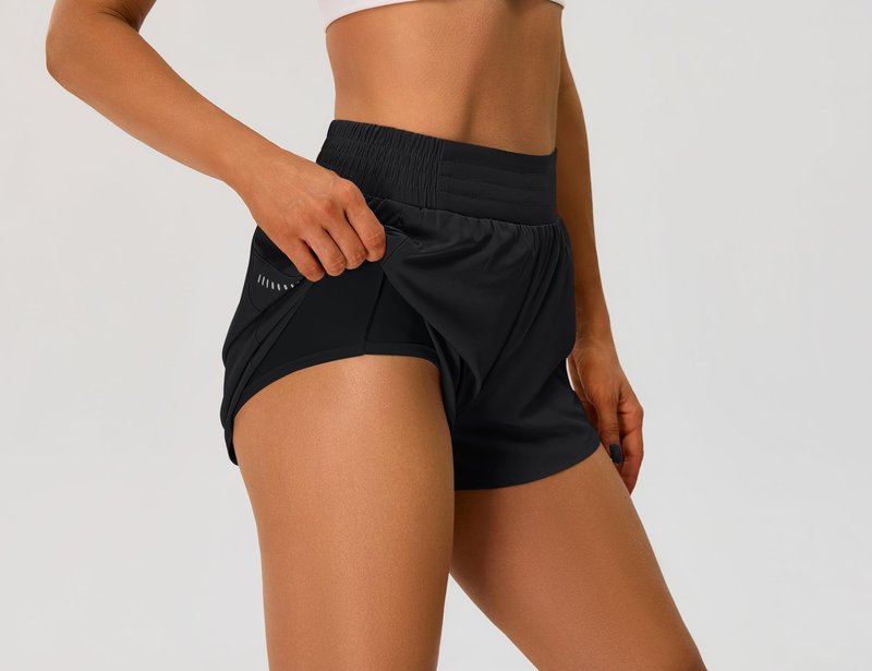 BMJL Womens Workout Gym Shorts Athletic Yoga High Waisted 2 in 1 Sporty Dolphin Running Shorts with Zip Pocket 2.5"(M,Black)