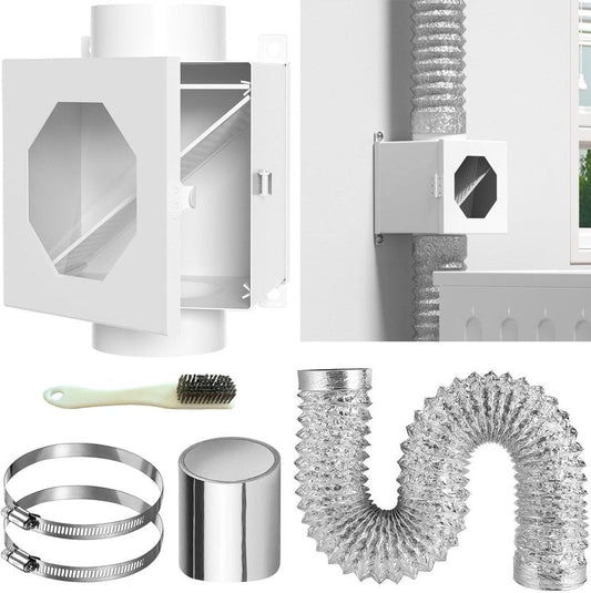 Upgraded Metal Dryer Duct Lint Trap Indoor Dryer Vent Kit - 4 Inch Dryer Vent Hose With 2 Hose Clamps 2 Stainless Steel Mesh Aluminum Foil Tape Cleaning Brush For Electric Dryers