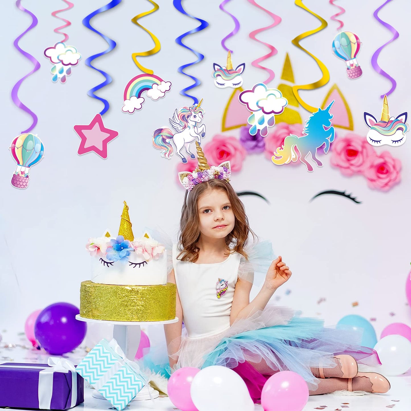 WERNNSAI Unicorn Hanging Swirls - 21PCS Rainbow Unicorn Birthday Decorations Ceiling Streamers for Girls Birthday Party Supplies Unicorn Theme Hanging Decor