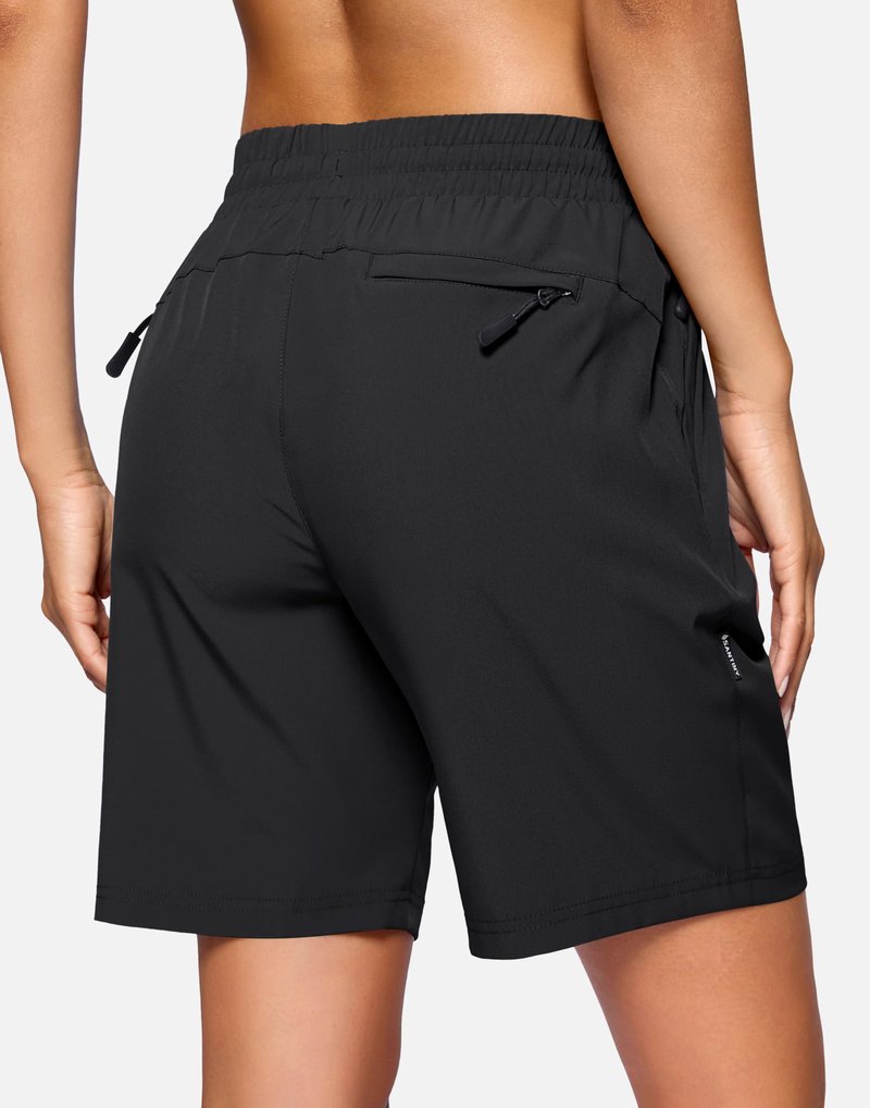 SANTINY Women's 7''/ 9'' Hiking Shorts with 3 Zipper Pockets Lightweight Quick Dry Long Athletic Golf Shorts for Women Casual (Black_L)