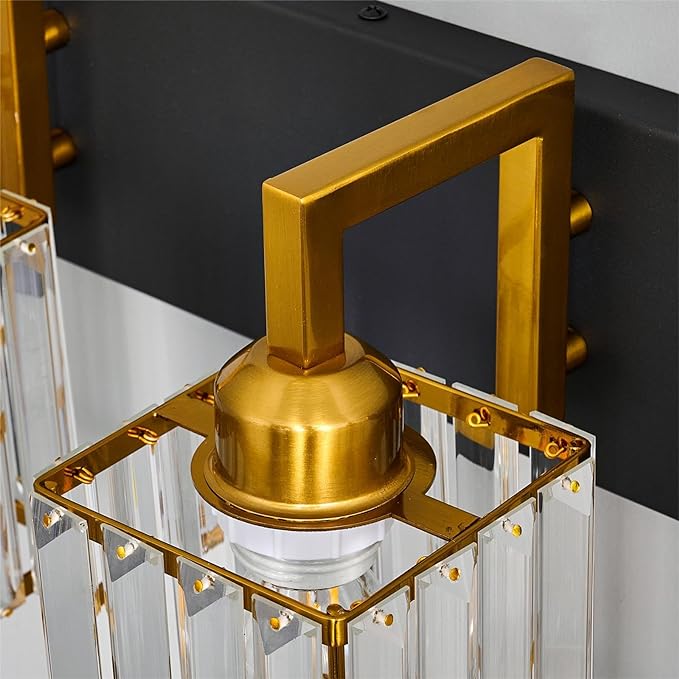 Modern Bathroom Vanity Light 6-Lights Black Gold Crystal Wall Lamp Bathroom Modern Crystal Vanity Lighting
