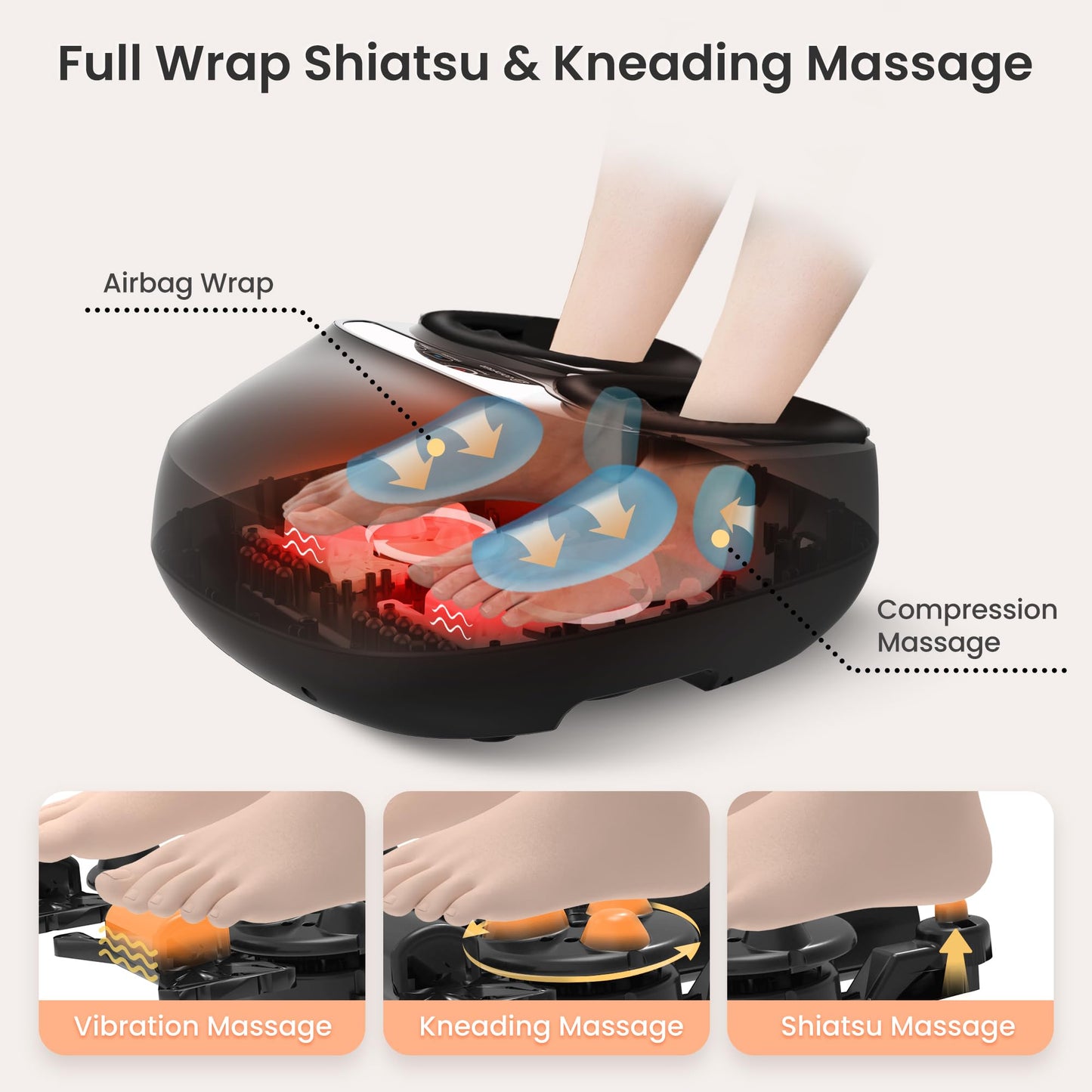 COMFIER Foot Massager with Heat,Kneading,Vibration,Compression,Pause Function,Shiatsu feet Massager for Plantar Fasciitis Neuropathy, Gifts for Him/Her,Remote Control,Size 13