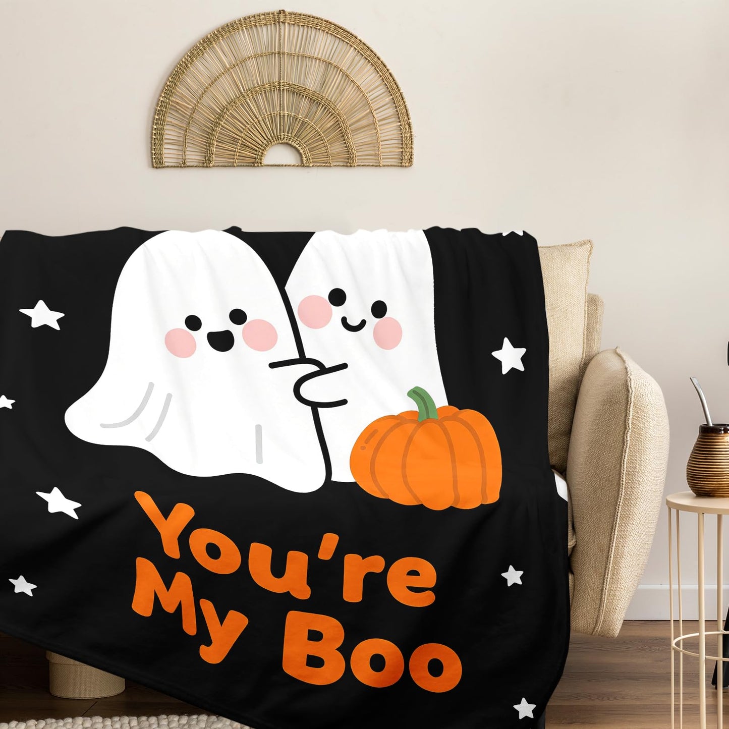 Halloween Throw Blanket for Women Men, Halloween Fall Throw Blanket, for Boyfriend Girlfriend, Boo Basket Stuffers for Women Men Adults, Flannel You're My Boo Blanket 50"x60"
