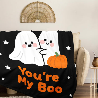 Halloween Throw Blanket for Women Men, Halloween Fall Throw Blanket, for Boyfriend Girlfriend, Boo Basket Stuffers for Women Men Adults, Flannel You're My Boo Blanket 50"x60"