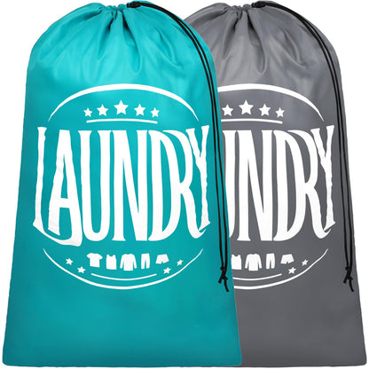 F-color Travel Laundry Bags 2 Pack - Cruise Essentials 2025 Large Dirty Clothes Travel Bag with Drawstring Closure for Cruise Cabin Camp and College Dorm Essentials, Blue +Grey