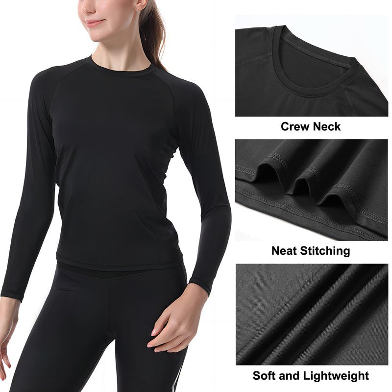 HovSiyla 3 Pack Women's Athletic Compression Long Sleeve Workout Tops Quick Dry Gym Running Yoga Shirts Black L