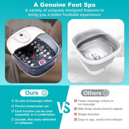 Foot Spa Bath Massager with Heat [2025 Upgraded], Vibration, Temperature Control, Jets, Bubbles and Epsom Salt, Foot Bath Soak Tub with 22 Massage Rollers, Feet Soaking Tub for Relaxation, Purple
