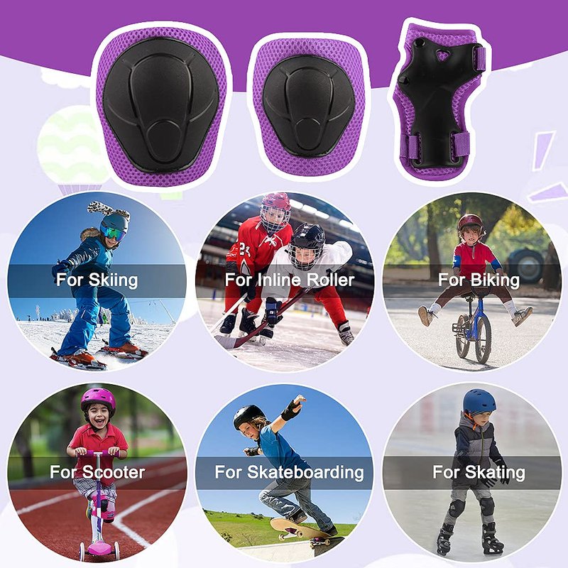 Kids Protective Gear Set Wemfg Knee Pads for Kids 3-8 Years Toddler Knee and Elbow Pads with Wrist Guards 3 in 1 for Skating Cycling Bike Rollerblading Scooter（Purple）