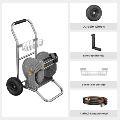 Giraffe Tools Garden Hose Reel Cart with Wheels, Heavy Duty Metal Water Hose Reel Cart, 200 ft of 1/2 Capacity, Mobile Hose Reel Cart for Outside