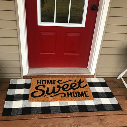 LEVINIS Buffalo Plaid Outdoor Rug - Retro Farmhouse Tartan Checkered Door Mat Black and White Hand-Woven Washable Floor Rugs for Kitchen/Bathroom/Entry Way/Laundry Room, 24'' x 51''