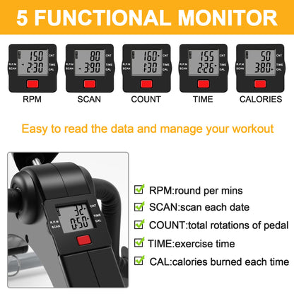 Folding Pedal Exerciser Mini Exercise Bike Portable Peddler Under Desk Bike with LCD Display for Arms and Legs Workout (Gray)