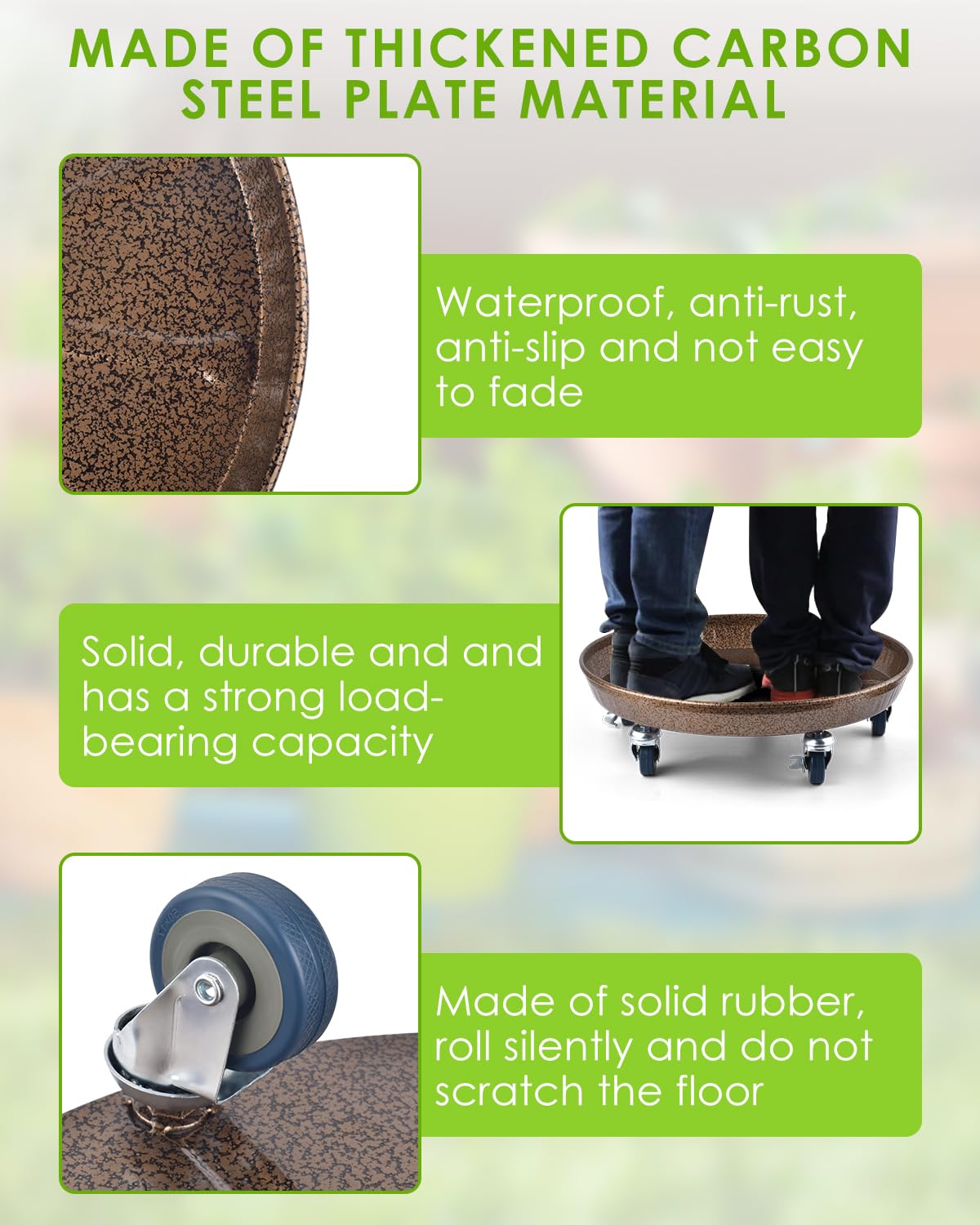 PACETAP 2Pack 15.7'' Large Plant Stand with Lockable Wheels, Heavy-Duty Plant Caddy with Casters for Indoor and Outdoor, Round Rolling Plant Stands Garden Pot Mover to Carry Potted Flower Pot