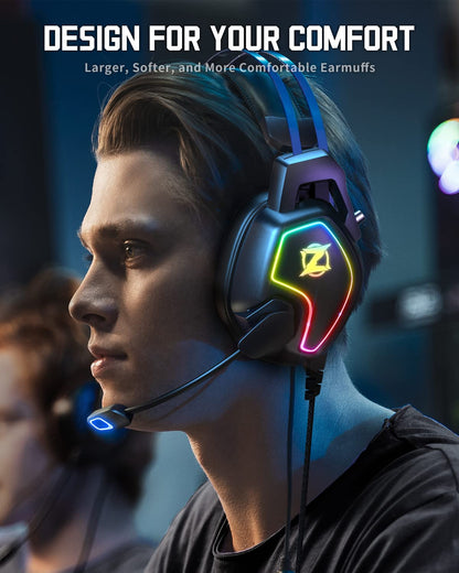 Gaming Headset for Xbox One Series X/S Ps5, Ps4, PC Switch, Noise Canceling Headphones with Microphone, 3.5mm Audio Jack, Auto-Adjust Headband