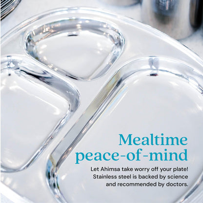 Ahimsa Stainless Steel Kids Plates - Divided Toddler Plates, Pediatrician Designed, Non Toxic Toddler Plate, Camping Plate, BPA Free & Dishwasher Safe (Single)