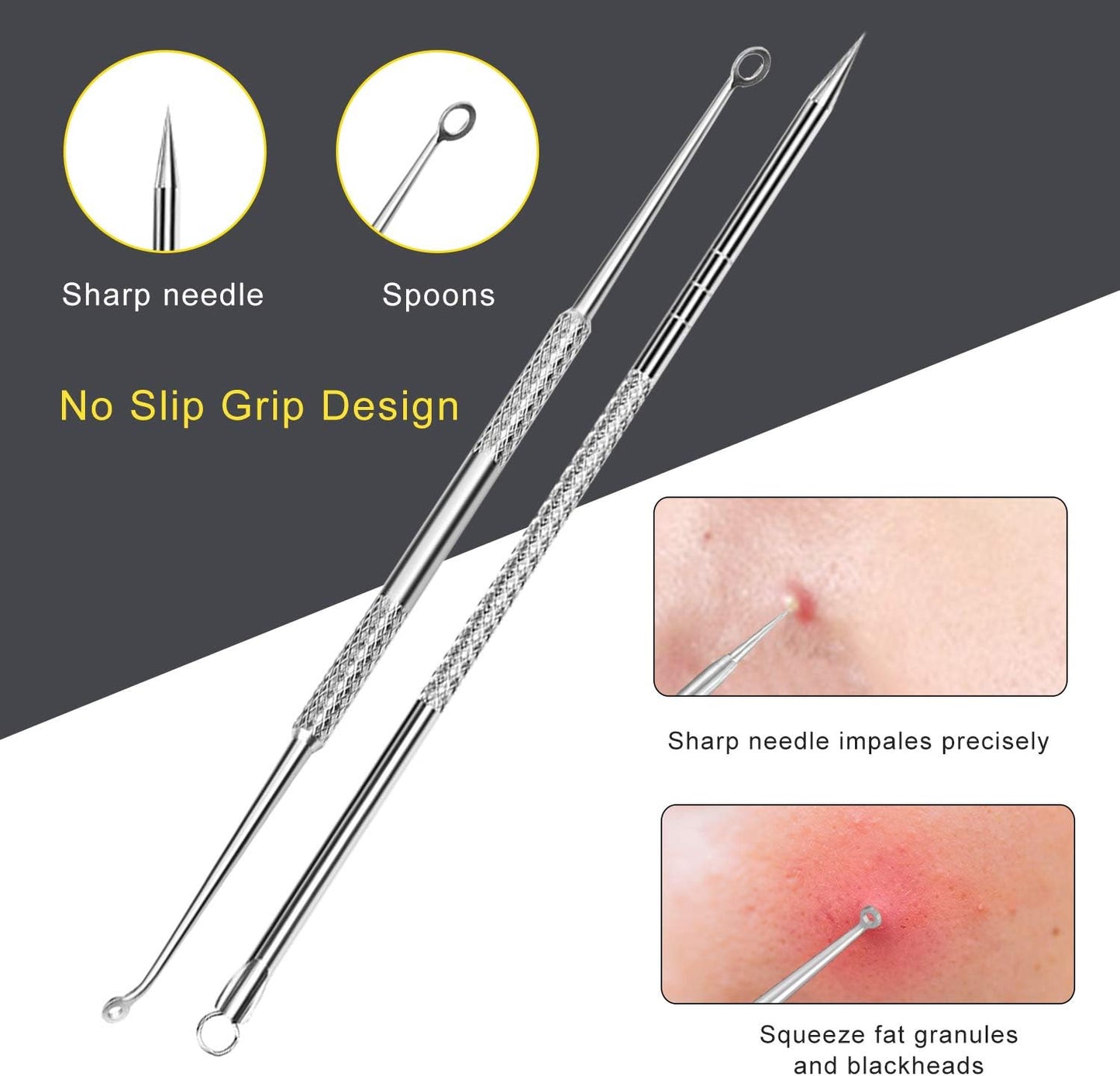 Pimple Popper Tool Kit - Boxoyx 10 Pcs Blackhead Remover Comedone Extractor Kit with Metal Case for Quick and Easy Removal of Pimples, Blackheads, Zit Removing, Forehead,Facial and Nose(Silver)