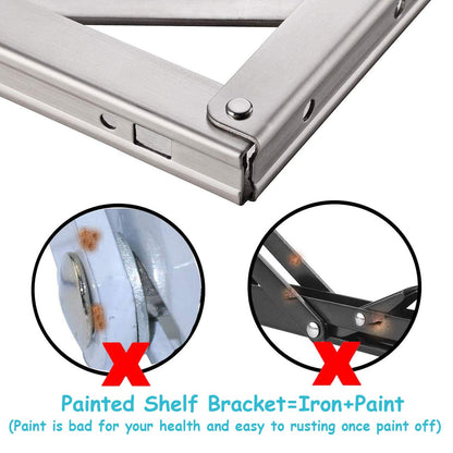 CLT 12'' Folding Shelf Brackets Max. Load 440 lb, Heavy Duty Stainless Steel DIY Wall Mounted Shelf Bracket Space Saving for Table Work Bench, Pack of 2