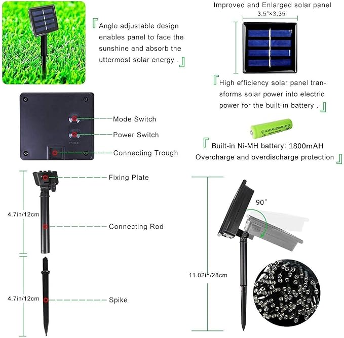 OZS 2PK 240LED 95FT Solar String Lights Outdoor Waterproof | Solar Christmas Tree Lights with 8 Lighting Modes Solar Light Outdoor for Xmas Party Garden Tree Christmas Decorations (Red&Cool White)