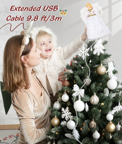 Luxspire Christmas Tree Topper, Angel Tree Topper with Lights, Angel Topper for Christmas Tree with Remote Control & Timer, USB Lighted Christmas Decorations for Holiday Home Indoor, White