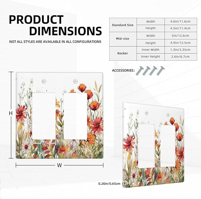 Watercolor Wild Flower Floral Double Rocker Light Switch Cover 2 Gang Outlet Wall Plate Decorative GFCI Switchplate Electrical Faceplate for Nursery Bedroom Bathroom Decor