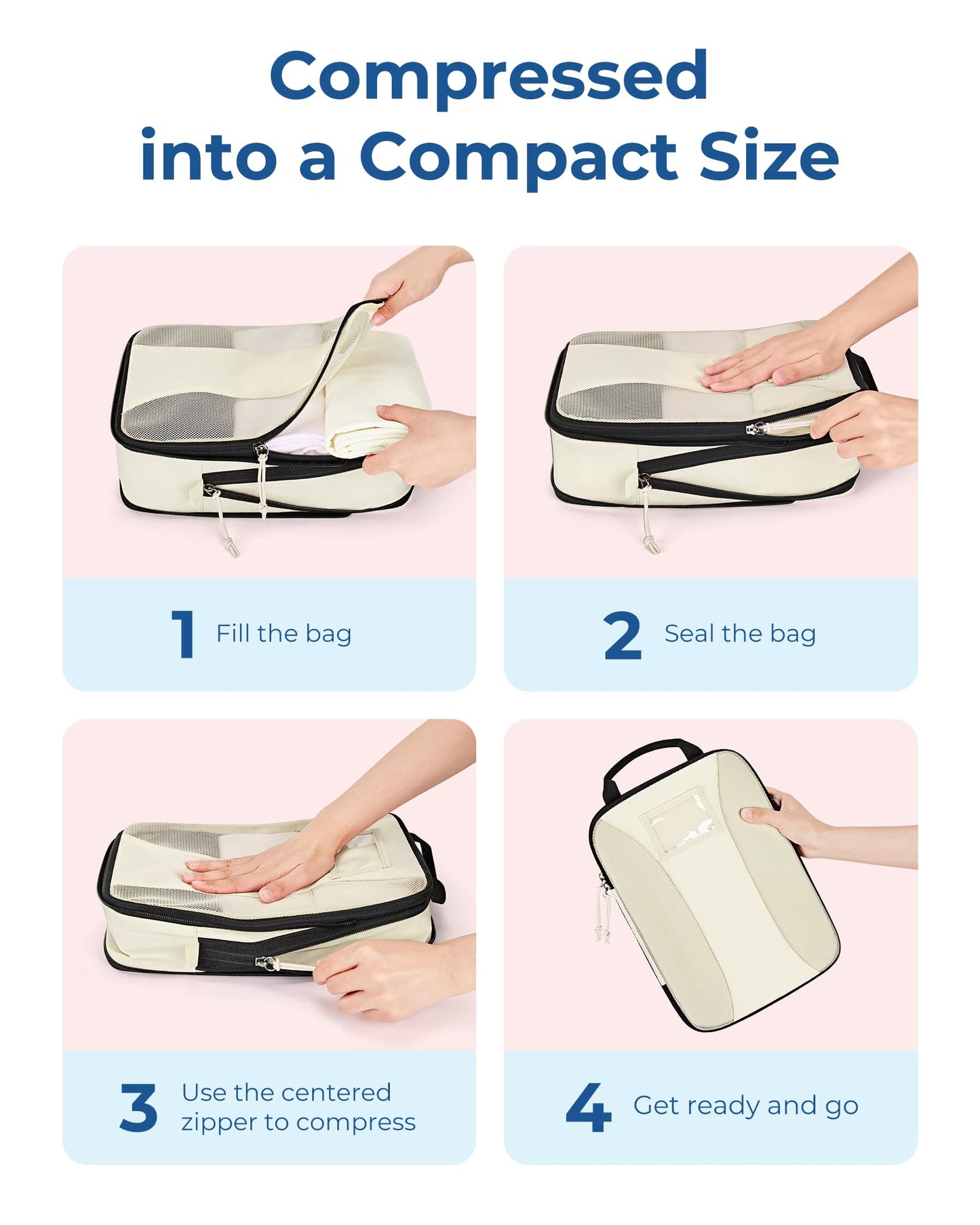 BAGSMART Compression Packing Cubes, 6 PCS Packing Cubes for Suitcases, Travel Bags Organizer for Luggage, Lightweight Packing Cube for Travel Essentials, Beige