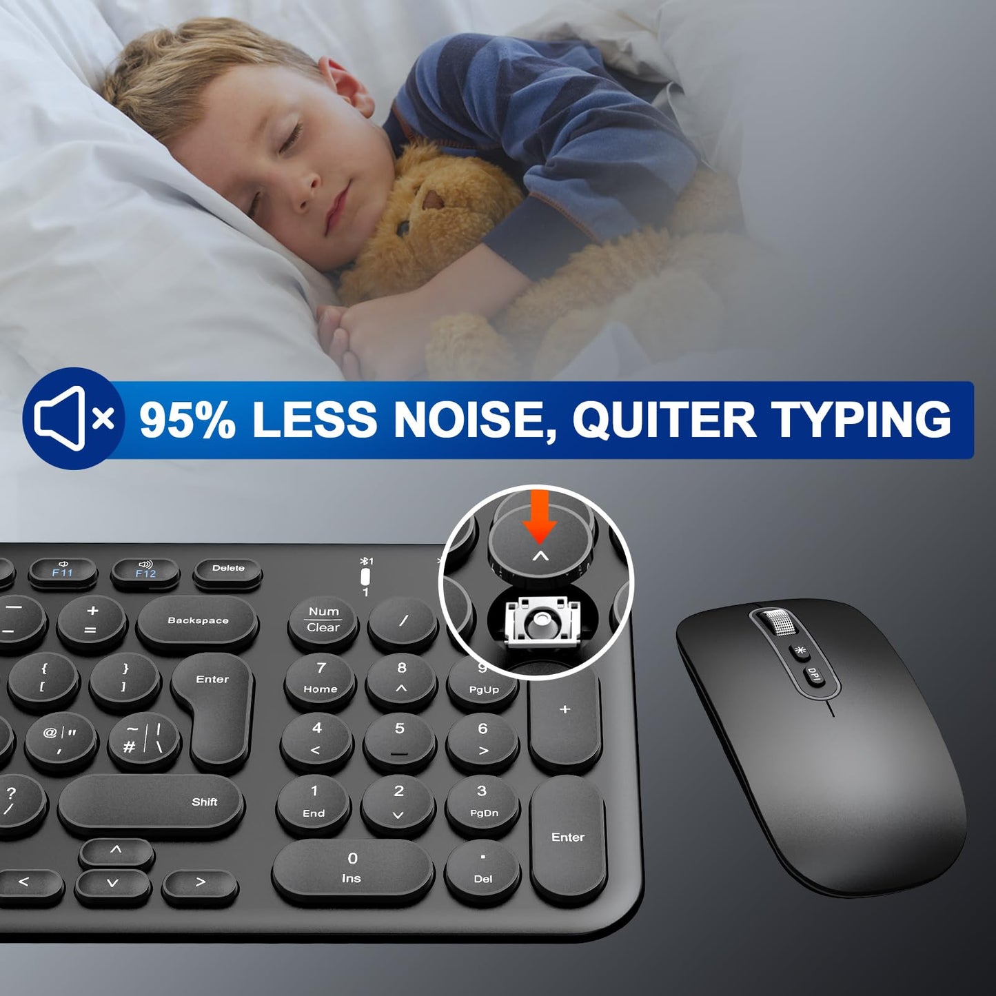 Wireless Keyboard Mouse Set, Rechargeable Quiet Design, Bluetooth & 2.4G Wireless Dual Connection, Easy Setup, QWERTY UK Layout, Computer Keyboard Mouse Combo for Windows PC Laptop Desktop - Black